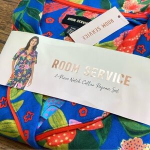 ROOMSERVICE PJ SET Floral Print Short-Sleeve Pajama Set - Blue Multi